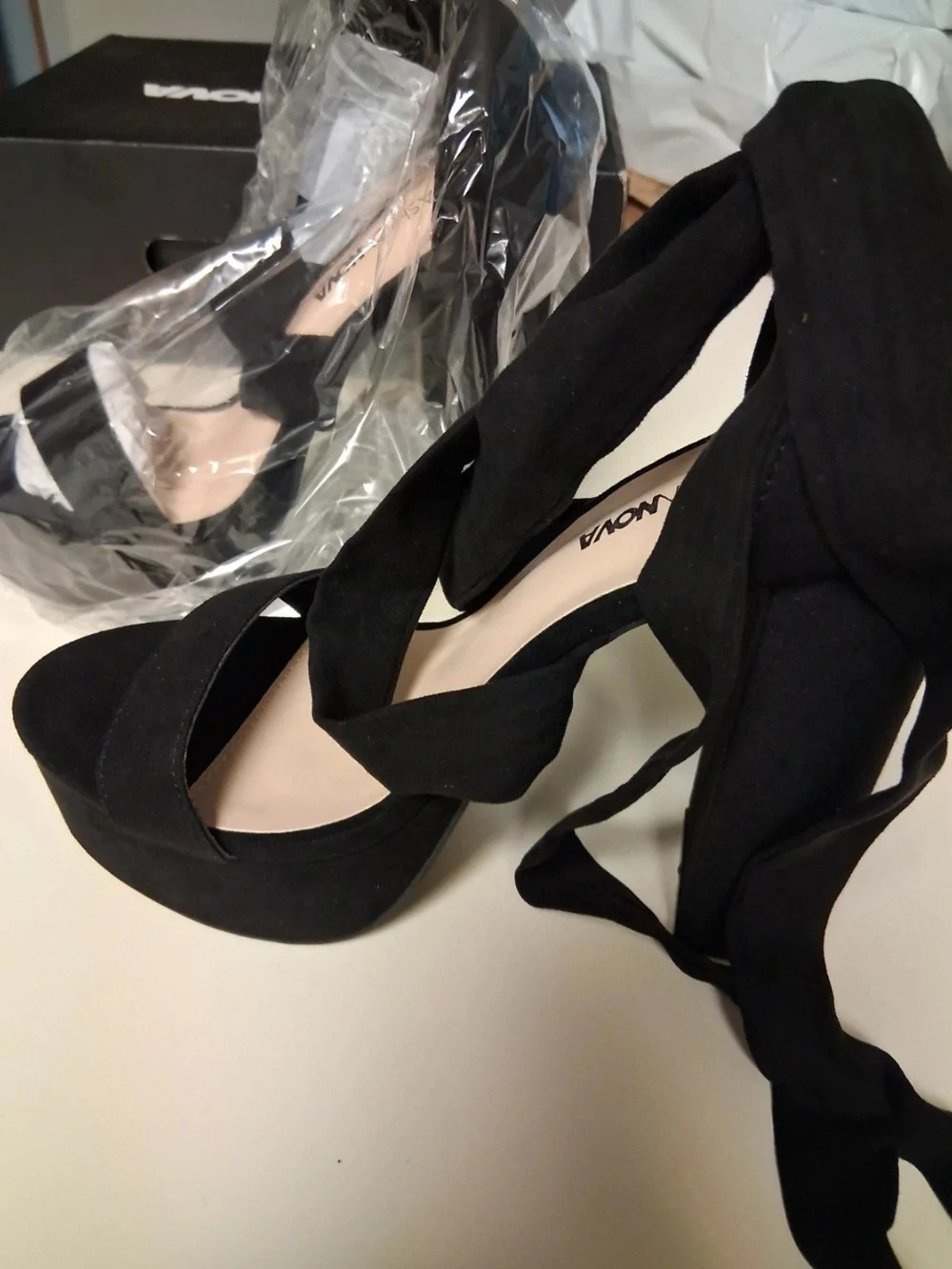 Fashion Nova Black Platform Ankle-Tie Sandals
